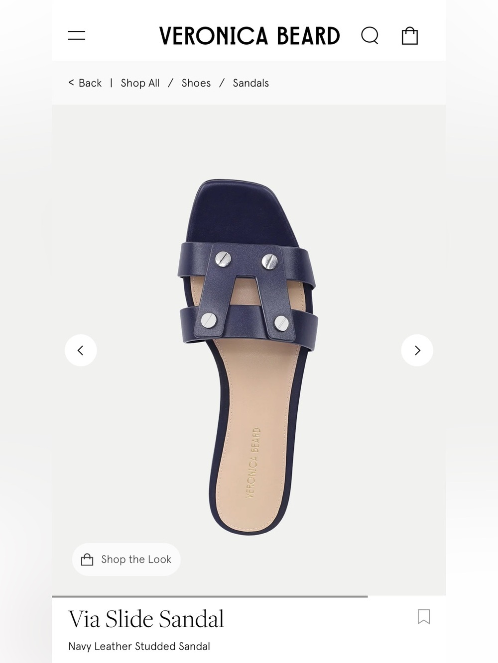 Veronica Beard navy double-strap slide with silver studs